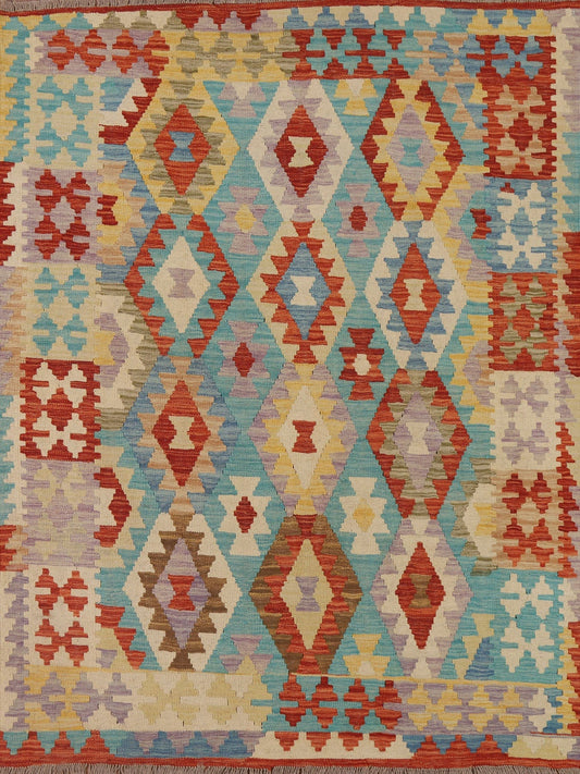 Colorful Kilim Reversible Wool Area Rug 5x6