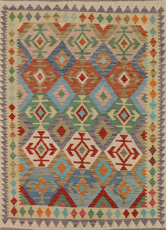 Colorful Kilim Reversible Wool Area Rug 5x7