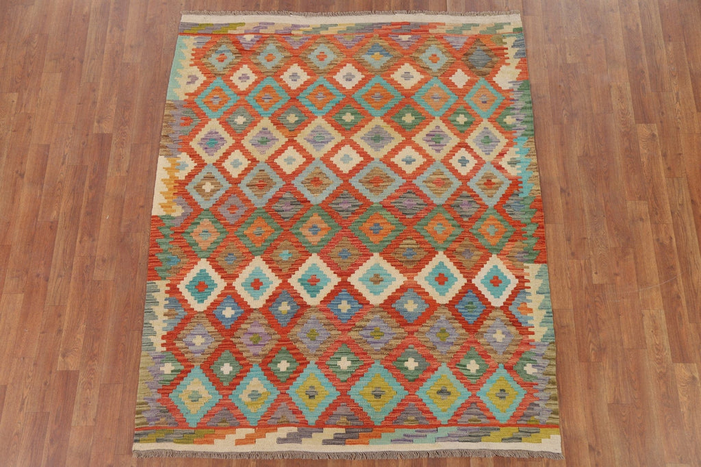 Geometric Kilim Reversible Wool Area Rug 5x6