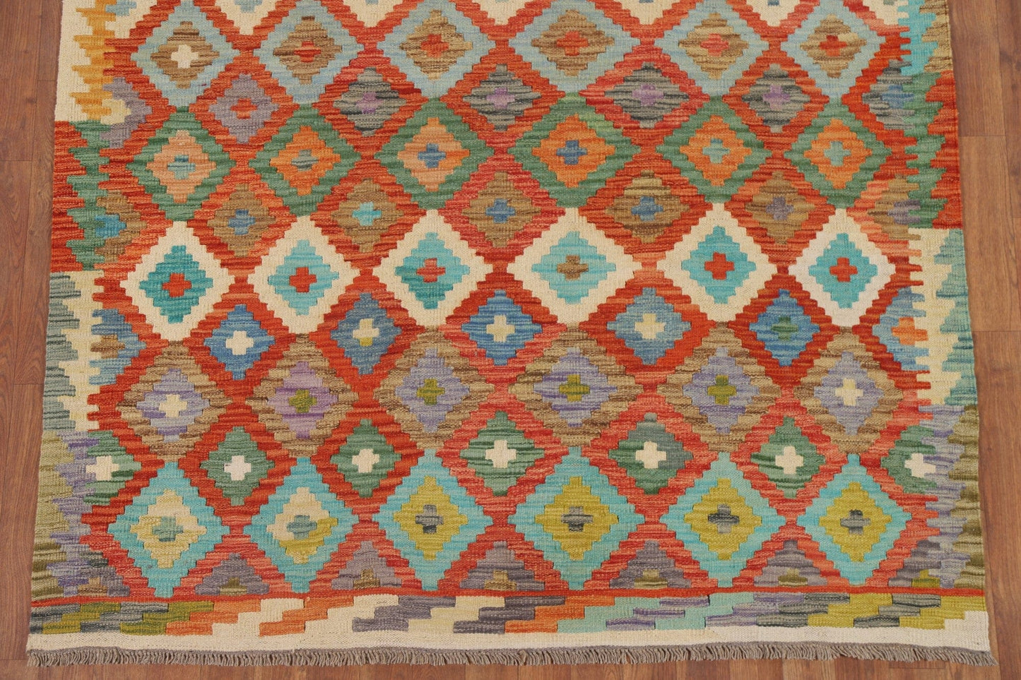 Geometric Kilim Reversible Wool Area Rug 5x6