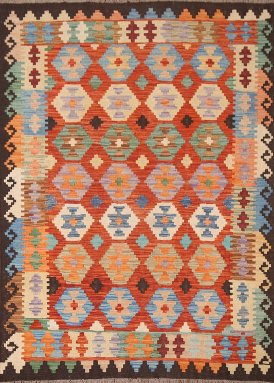 Geometric Kilim Reversible Wool Area Rug 5x6