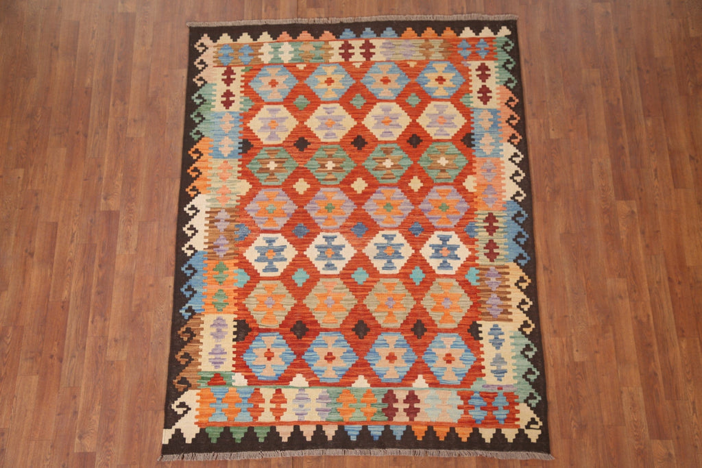 Geometric Kilim Reversible Wool Area Rug 5x6