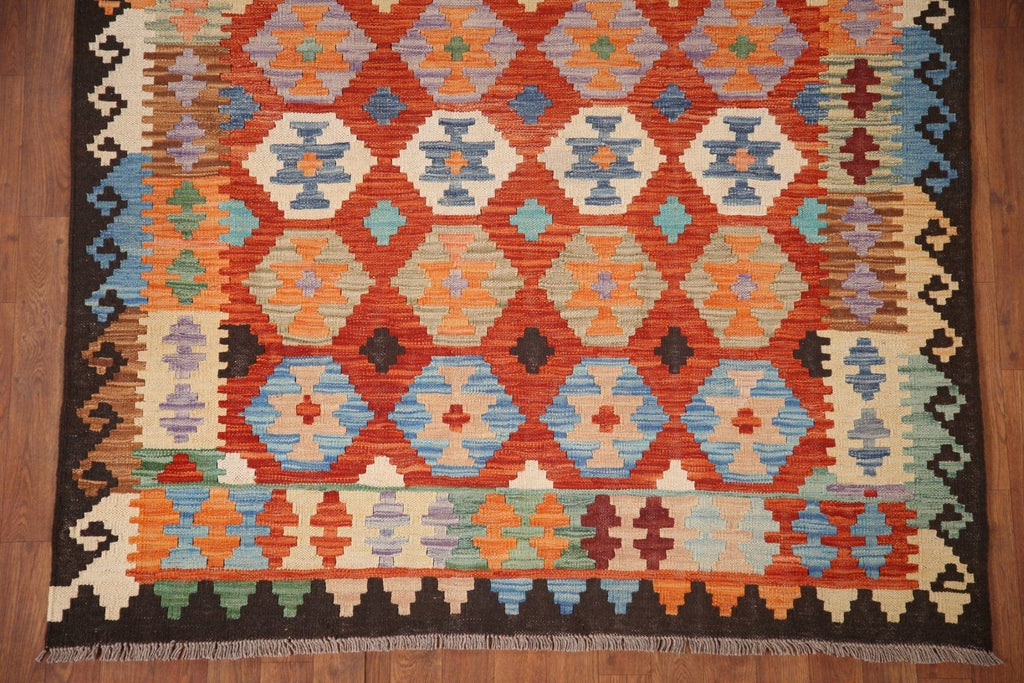 Geometric Kilim Reversible Wool Area Rug 5x6