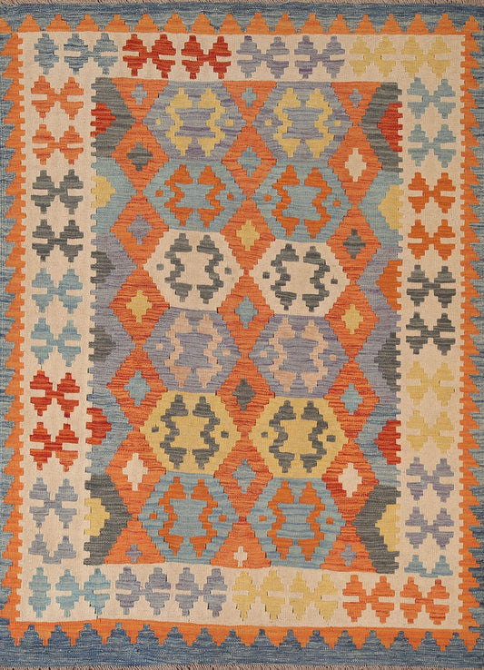 Geometric Kilim Reversible Wool Area Rug 5x6