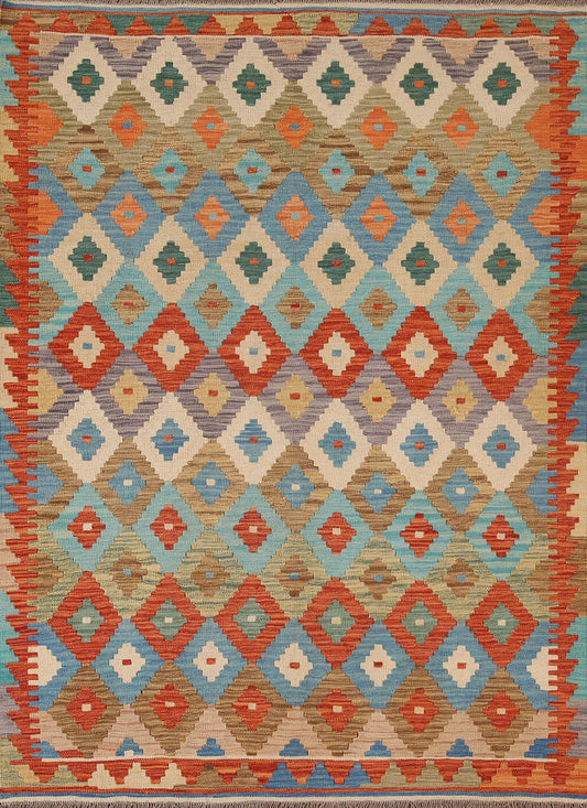 Geometric Kilim Wool Area Rug 5x7