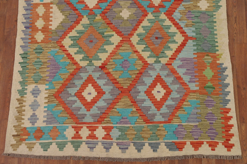 Geometric Kilim Reversible Wool Area Rug 5x6