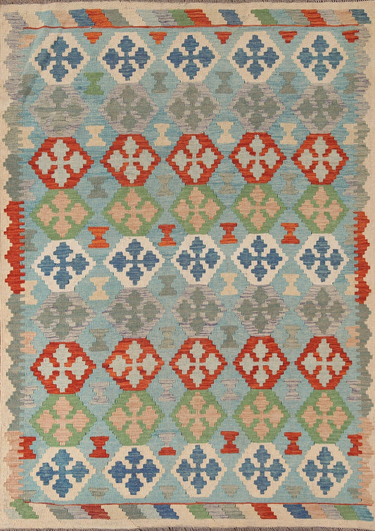 Geometric Kilim Reversible Wool Area Rug 5x7