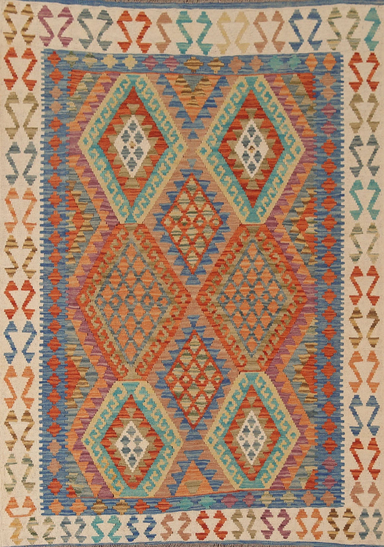 Colorful Kilim Reversible Wool Area Rug 5x7