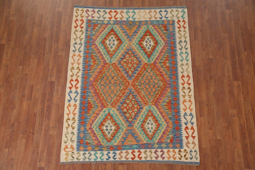 Colorful Kilim Reversible Wool Area Rug 5x7