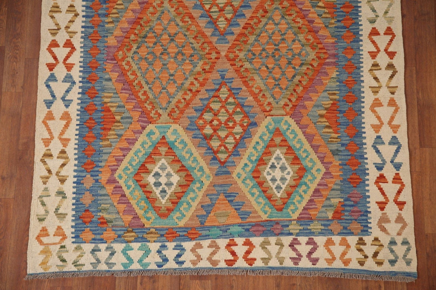 Colorful Kilim Reversible Wool Area Rug 5x7