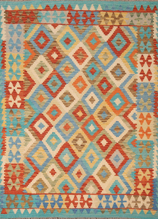 Geometric Kilim Reversible Wool Area Rug 5x6