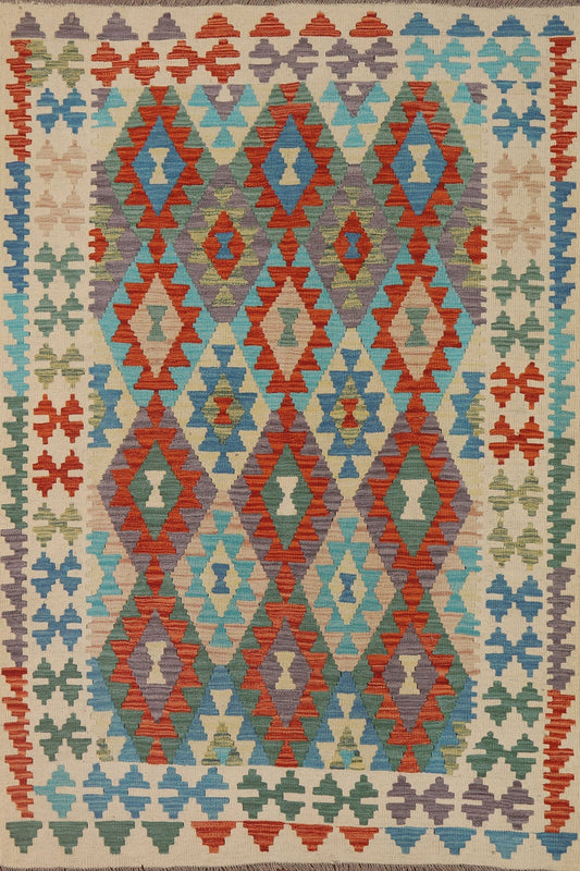 Colorful Kilim Reversible Wool Area Rug 5x7