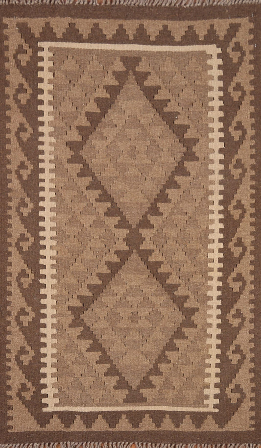 Brown Kilim Reversible Wool Area Rug 3x4