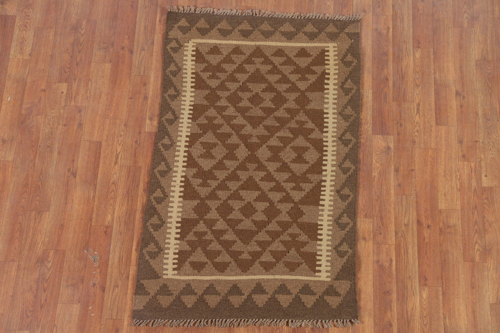 Brown Kilim Reversible Wool Rug 3x4