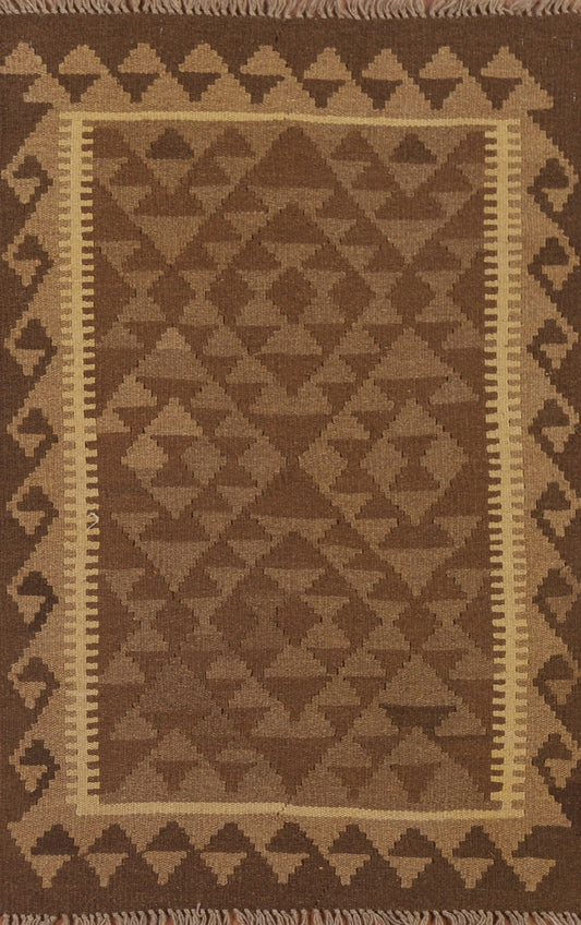 Brown Kilim Geometric Area Rug 3x4