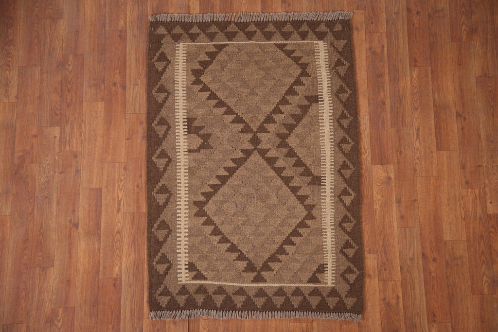 Brown Wool Kilim Oriental Area Rug 3x4