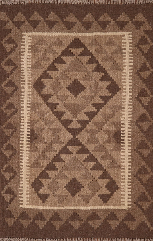 Geometric Kilim Reversible Wool Area Rug 3x4