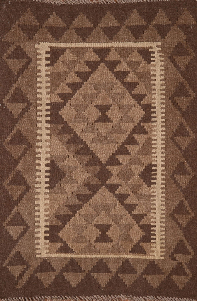 Geometric Brown Kilim Oriental Area Rug 3x4