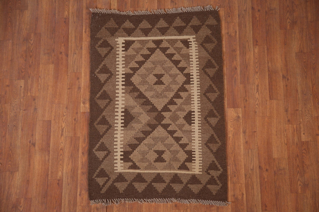 Geometric Brown Kilim Oriental Area Rug 3x4