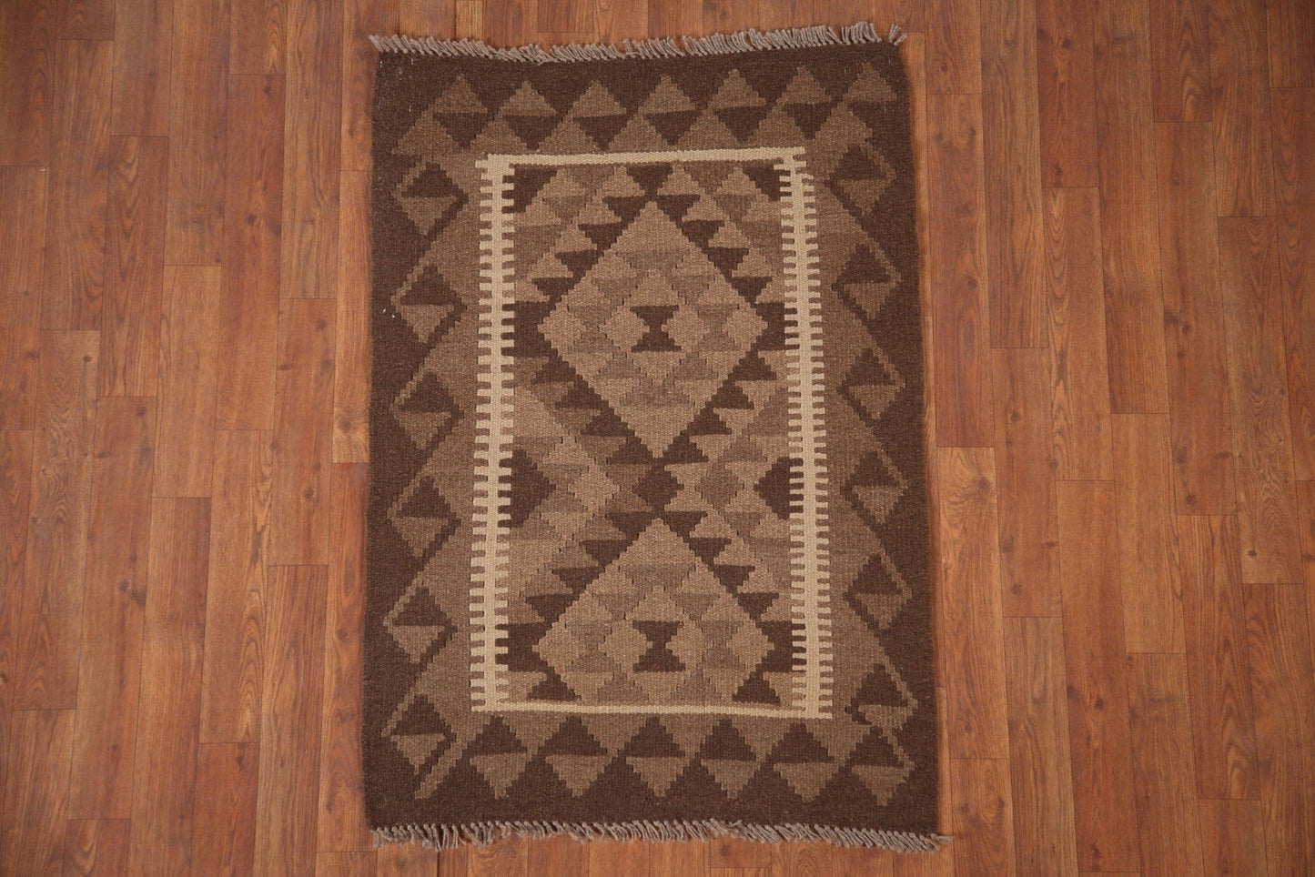 Geometric Brown Kilim Oriental Area Rug 3x4