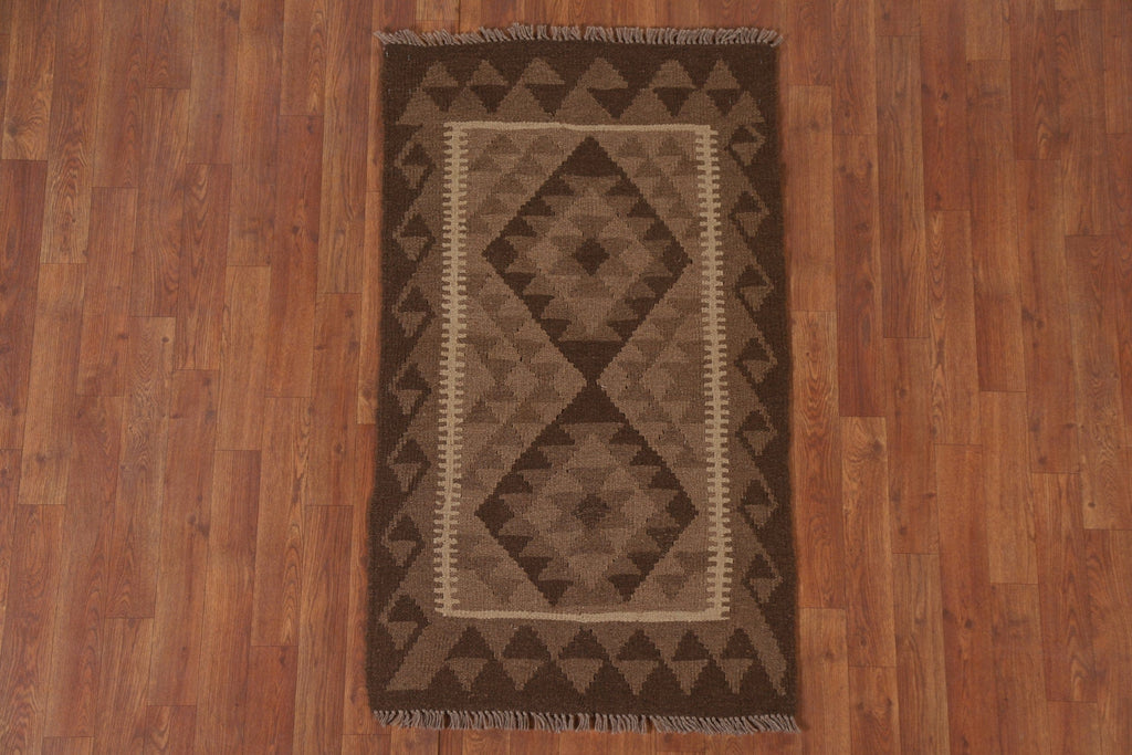 Brown Wool Kilim Oriental Area Rug 3x4