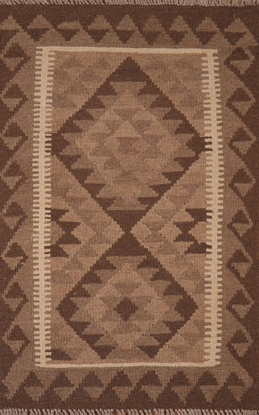 Geometric Kilim Reversible Wool Area Rug 3x4