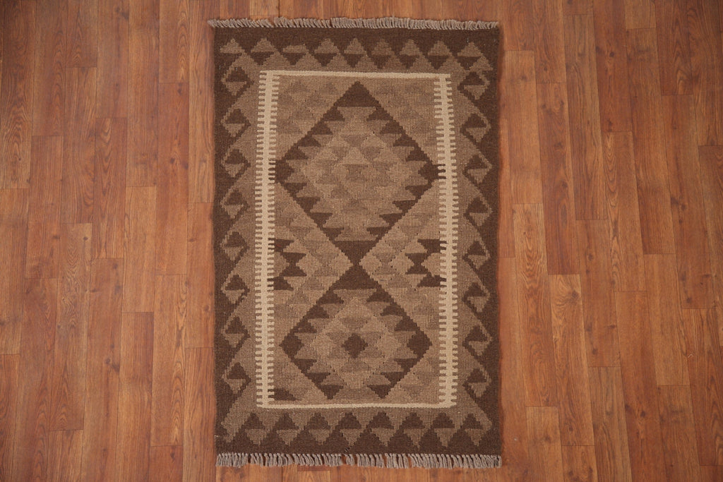 Geometric Kilim Reversible Wool Area Rug 3x4