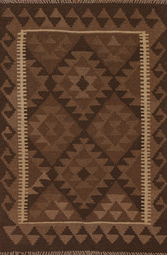 Dark Brown Kilim Reversible Wool Rug 3x4