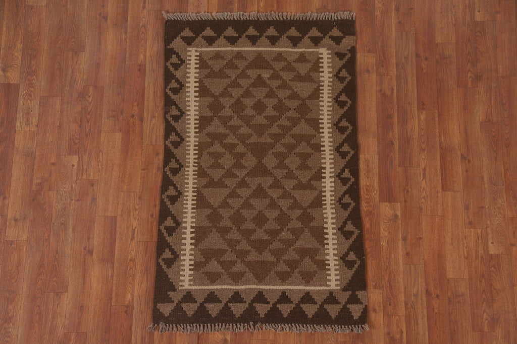 Brown Kilim Reversible Wool Rug 3x4