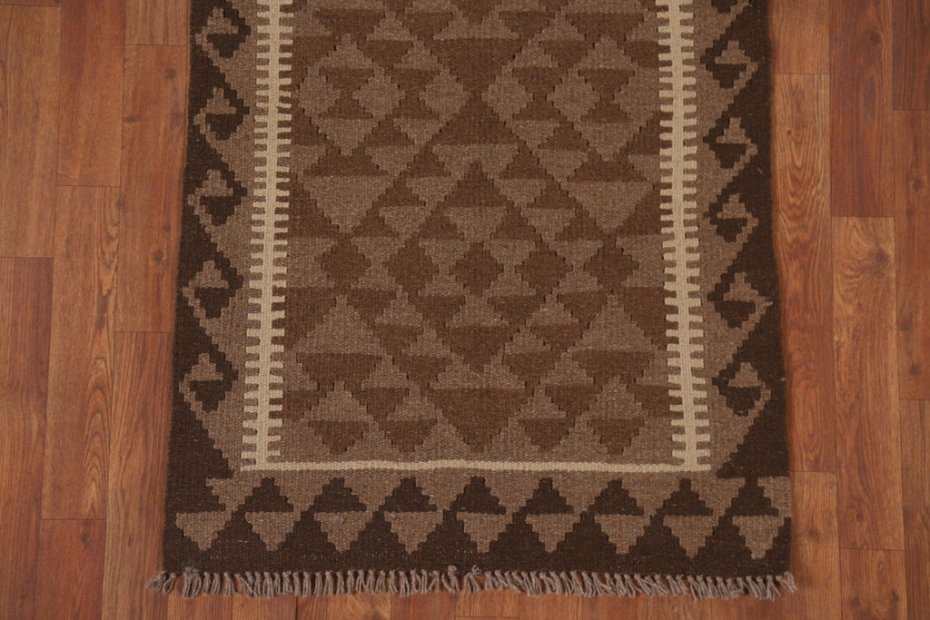 Brown Kilim Reversible Wool Rug 3x4