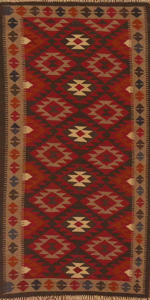 Geometric Kilim Reversible Wool Runner Rug 3x7