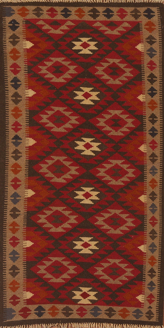 Geometric Kilim Reversible Wool Runner Rug 3x7