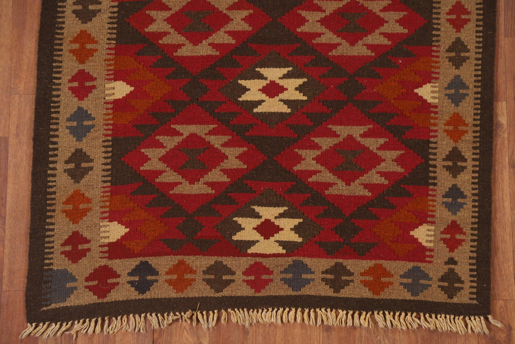 Geometric Kilim Reversible Wool Runner Rug 3x7