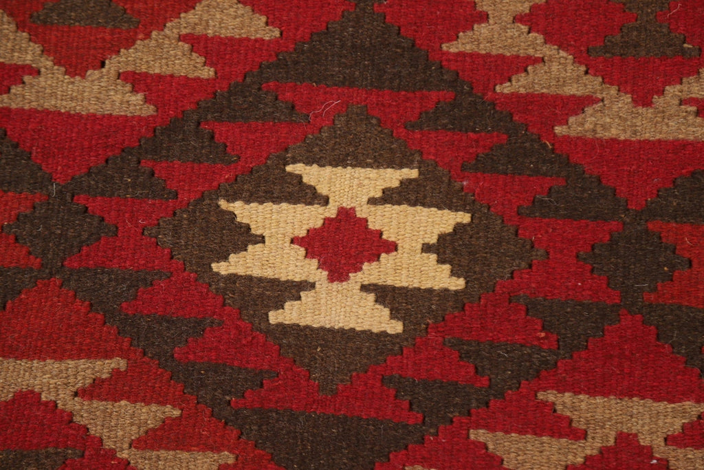 Geometric Kilim Reversible Wool Runner Rug 3x7