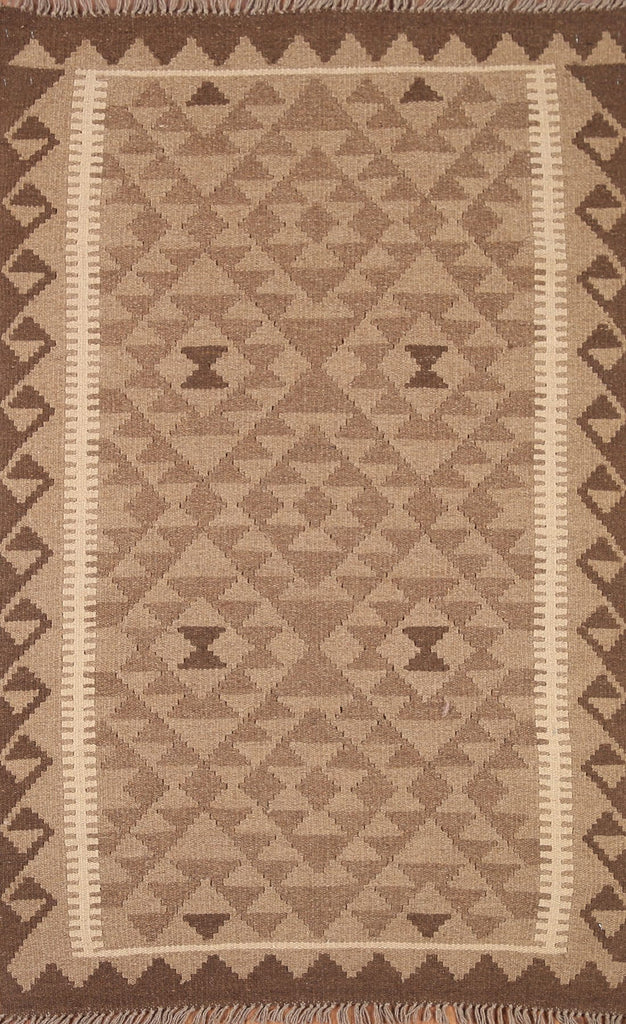 Brown Kilim Reversible Wool Area Rug 3x5