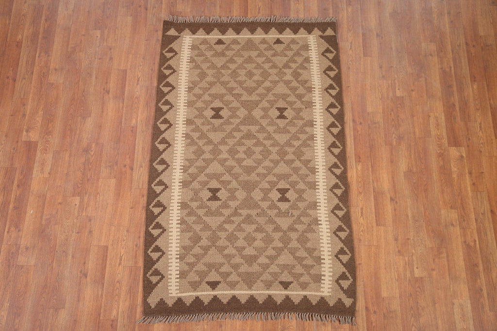 Brown Kilim Reversible Wool Area Rug 3x5