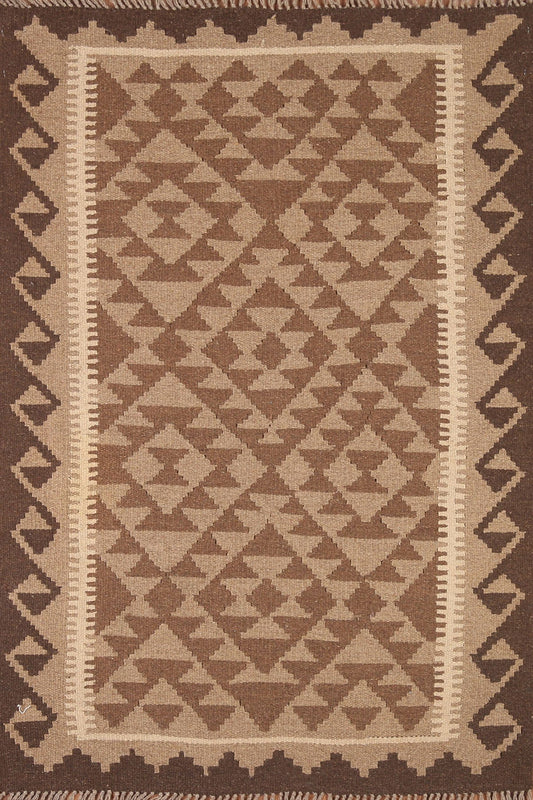 Brown Geometric Kilim Oriental Area Rug 4x5