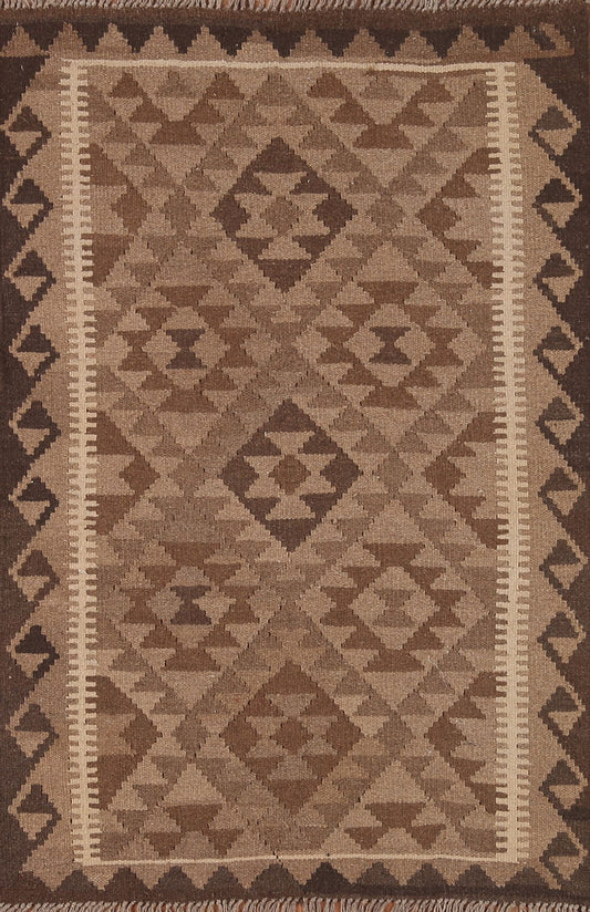 Brown Kilim Reversible Wool Area Rug 3x5