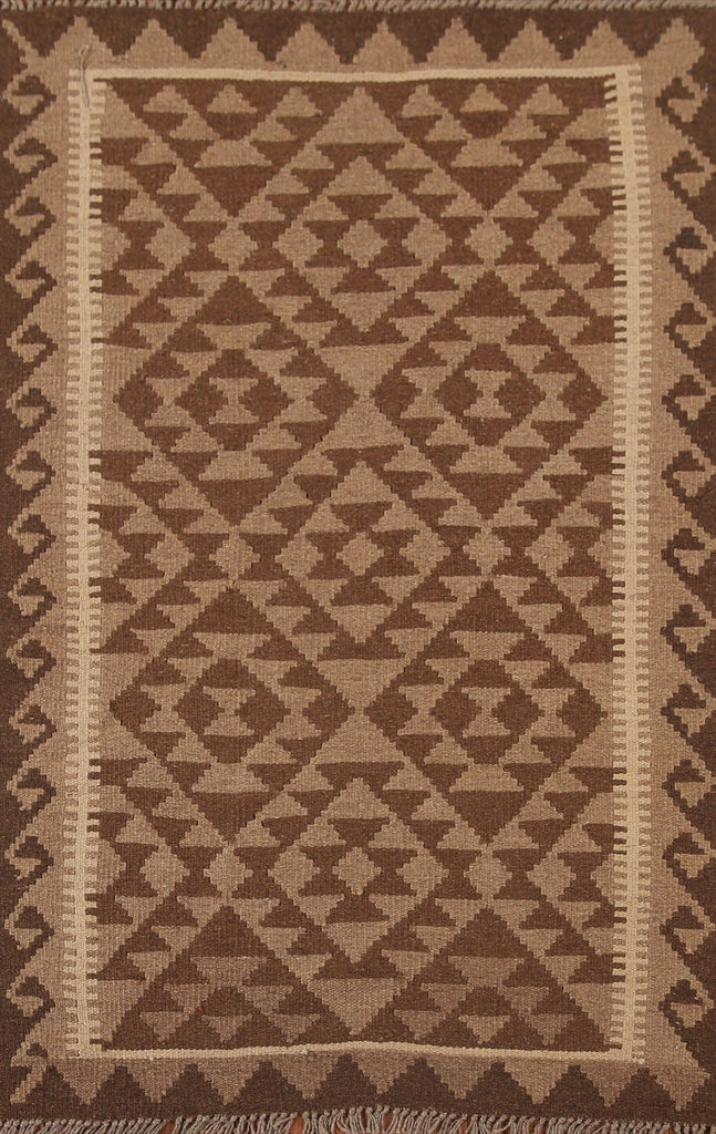 Brown Kilim Reversible Wool Area Rug 3x5