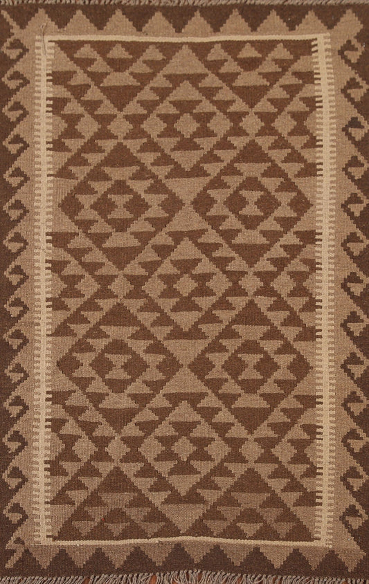 Brown Kilim Reversible Wool Area Rug 3x5