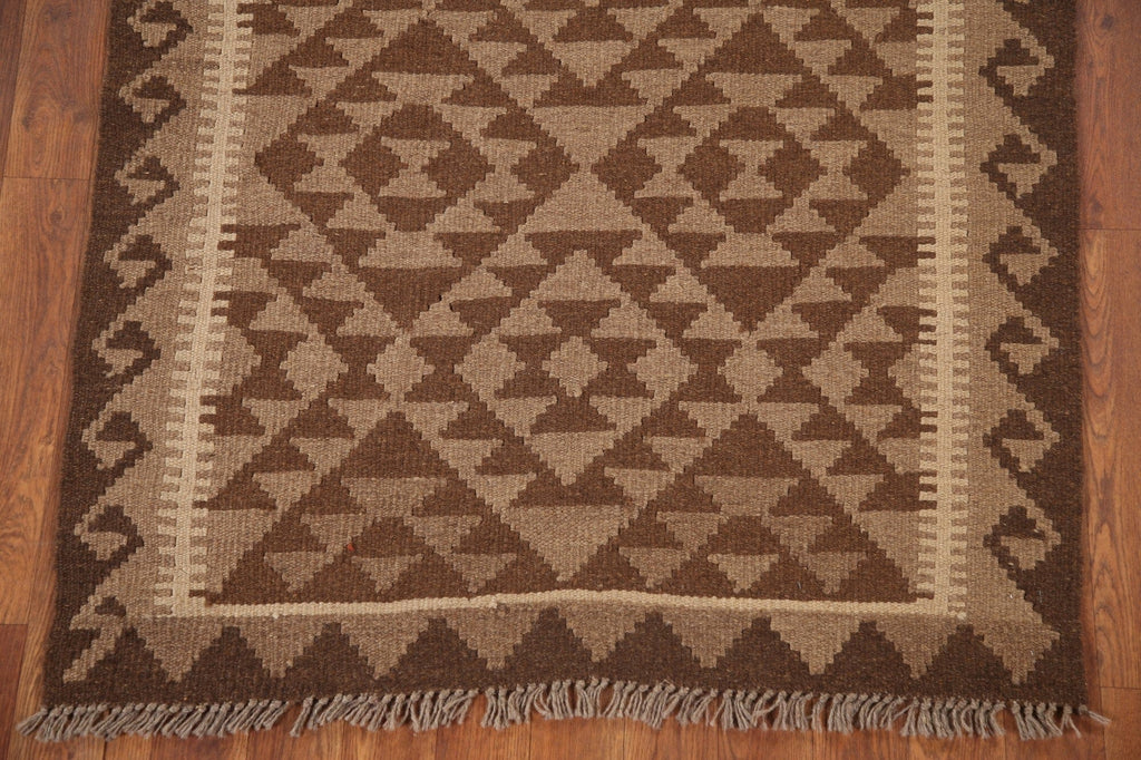 Brown Kilim Reversible Wool Area Rug 3x5