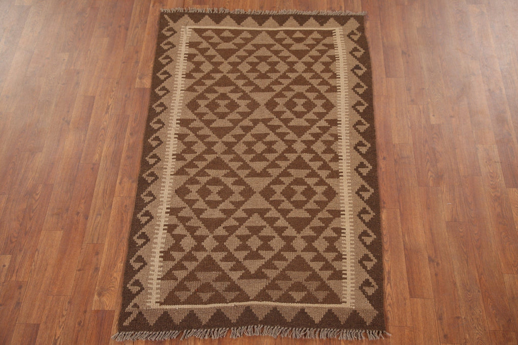 Brown Kilim Reversible Wool Area Rug 3x5