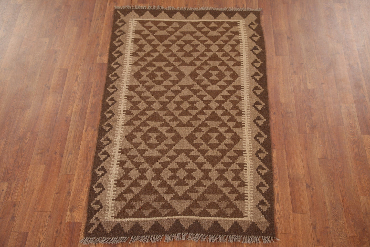 Brown Kilim Reversible Wool Area Rug 3x5