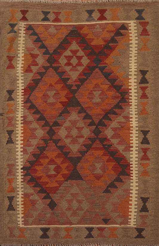 Geometric Kilim Reversible Wool Area Rug 4x5