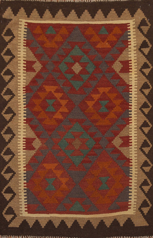 Geometric Kilim Reversible Wool Area Rug 3x5