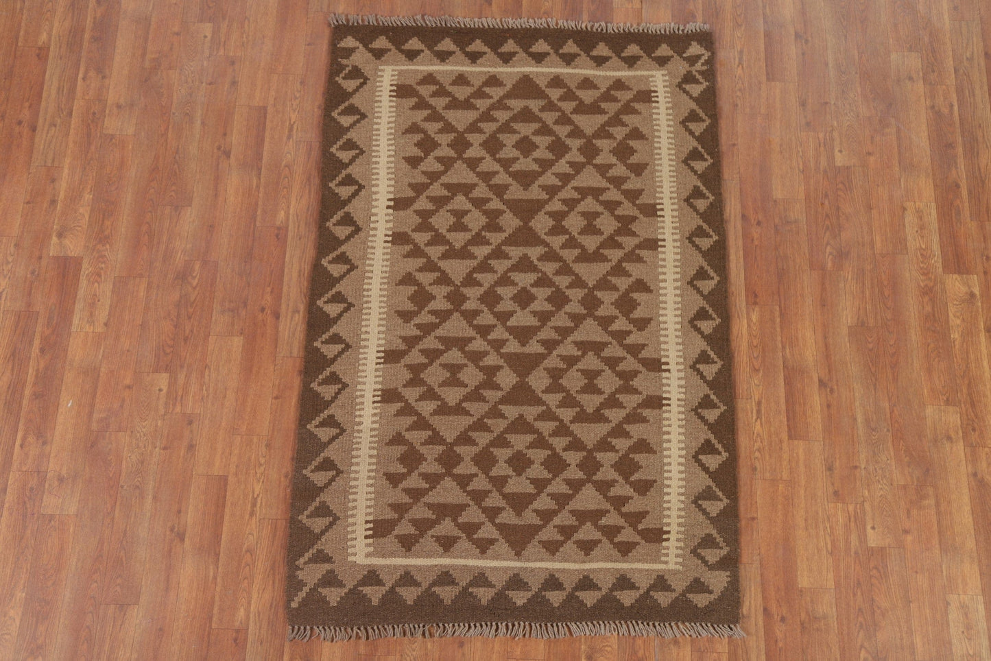 Brown Wool Kilim Oriental Area Rug 4x5