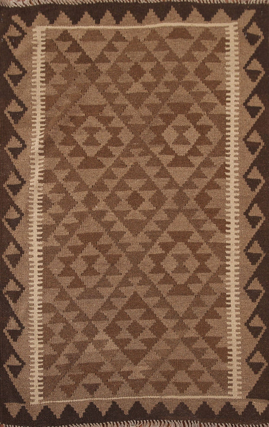 Brown Kilim Reversible Wool Area Rug 3x5