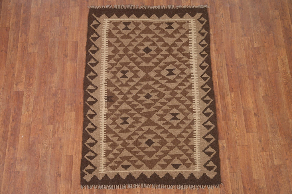 Geometric Brown Kilim Oriental Area Rug 3x6