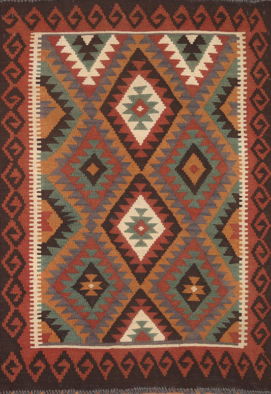 Geometric Kilim Reversible Wool Area Rug 3x5