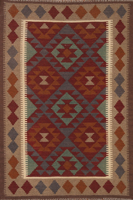 Geometric Kilim Reversible Wool Area Rug 3x5